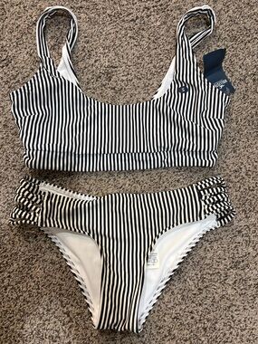 Hollister Black & White Striped Bikini Bottoms
